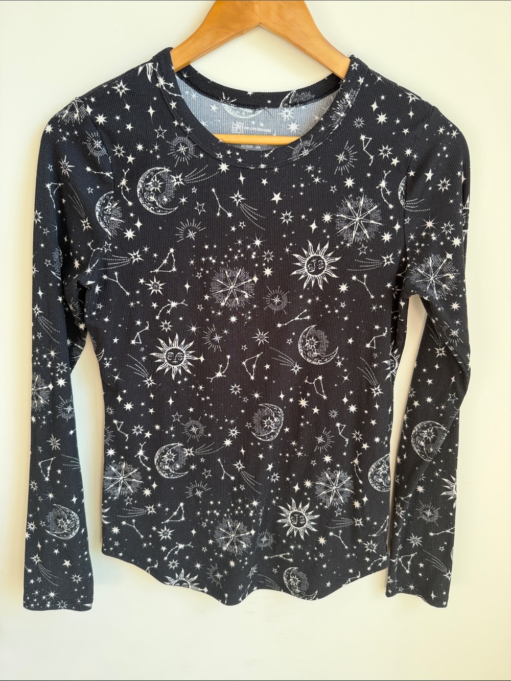 No Boundaries Celestial Ribbed Long Sleeve Slim Fit Whimsigoth Top Juniors M 7/9